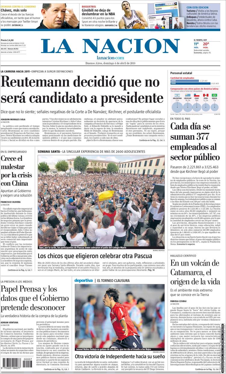 Couverture du jour de Clarin