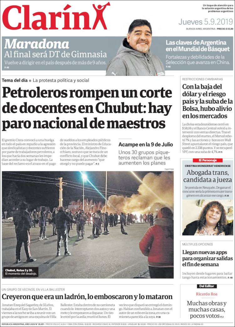 Une de Clarin 05.09.2019