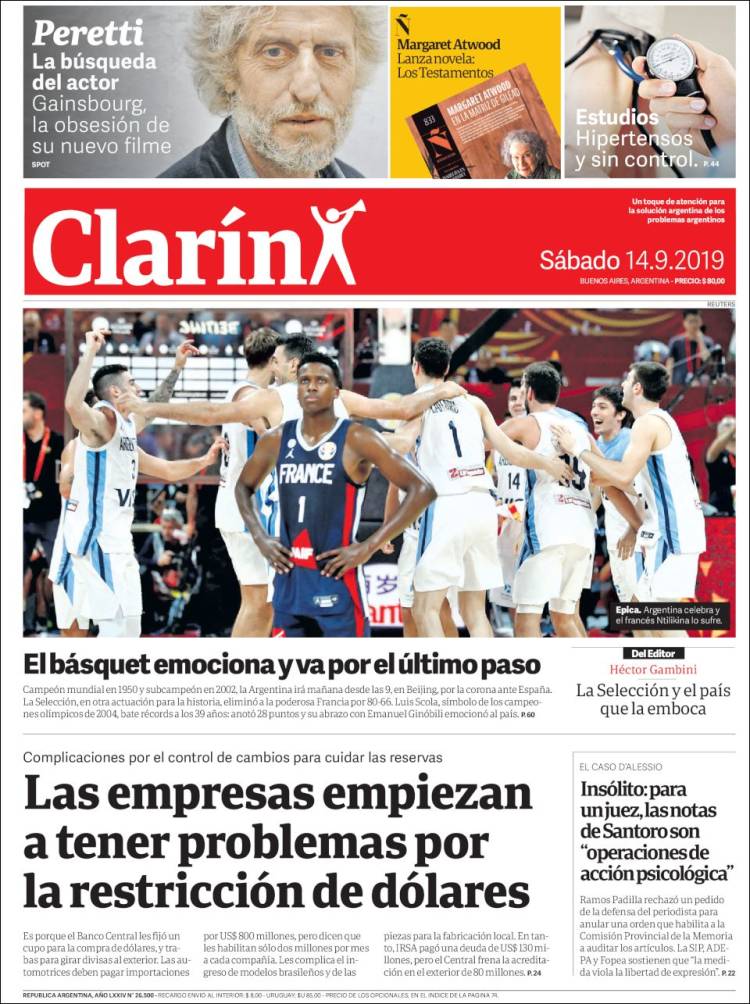 Une de Clarin 14.09.2019