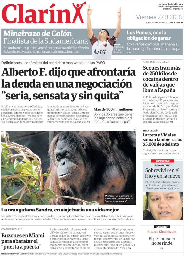 Une de Clarin 27.09.2019