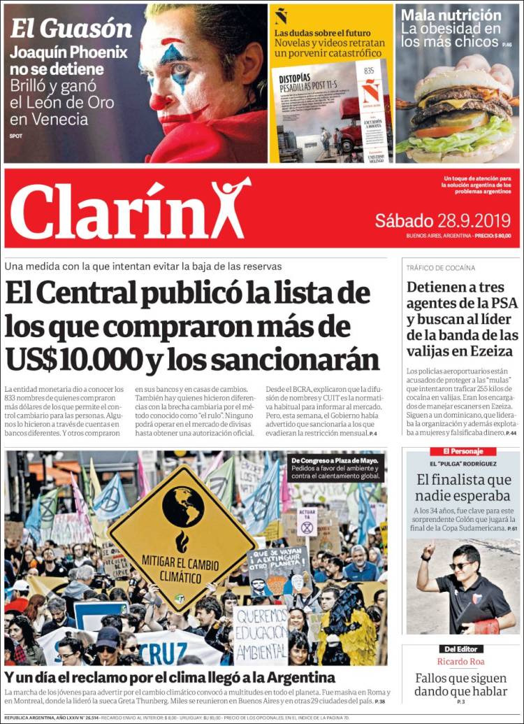 Une de Clarin 28.09.2019
