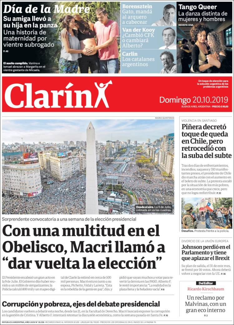 Une de Clarin 20.10.2019