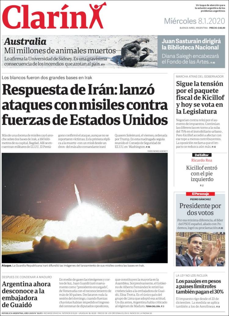 Une de Clarin 08.01.2020