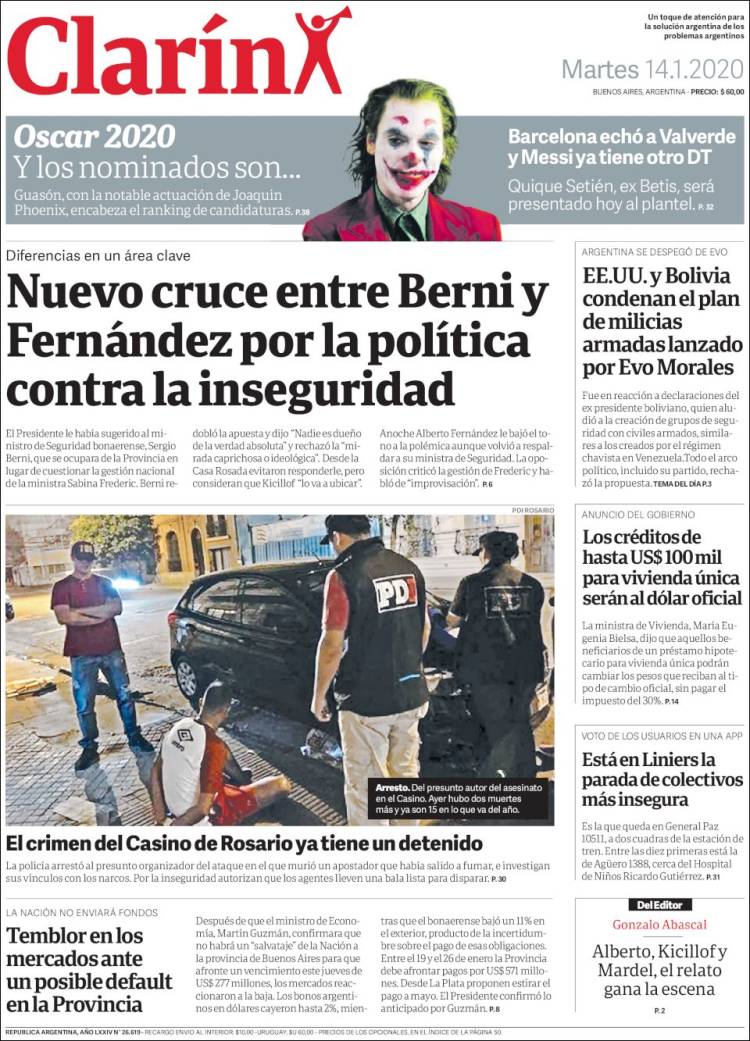 Une de Clarin 14.01.2020