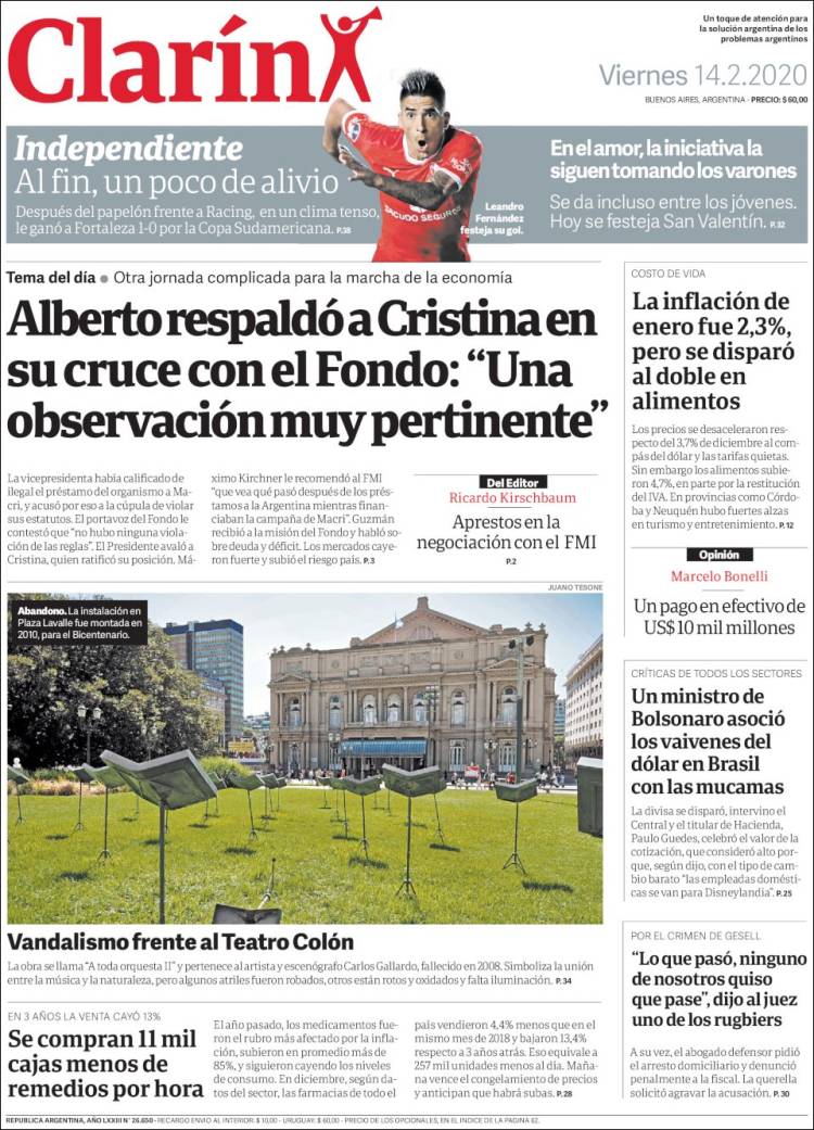 Une de Clarin 14.02.2020