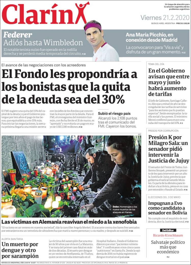 Une de Clarin 21.02.2020