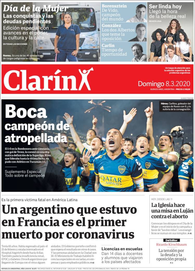 Une de Clarin 08.03.2020