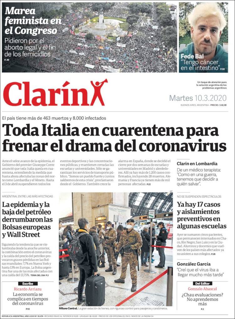 Une de Clarin 10.03.2020