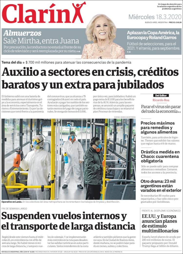 Une de Clarin 18.03.2020