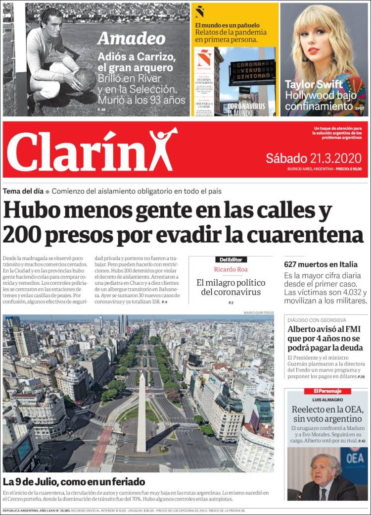 Une de Clarin 21.03.2020