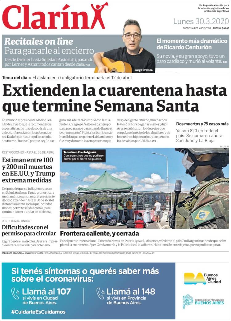 Une de Clarin 30.03.2020