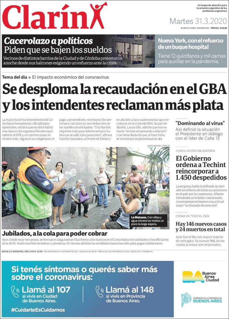 Une de Clarin 31.03.2020