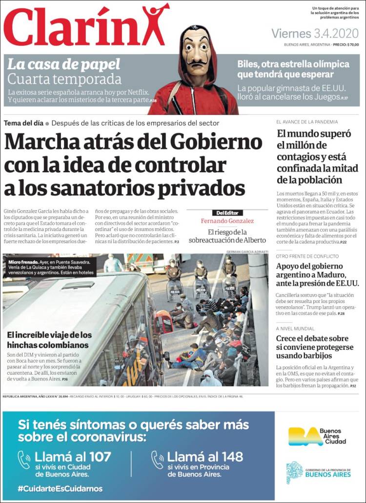 Une de Clarin 03.04.2020