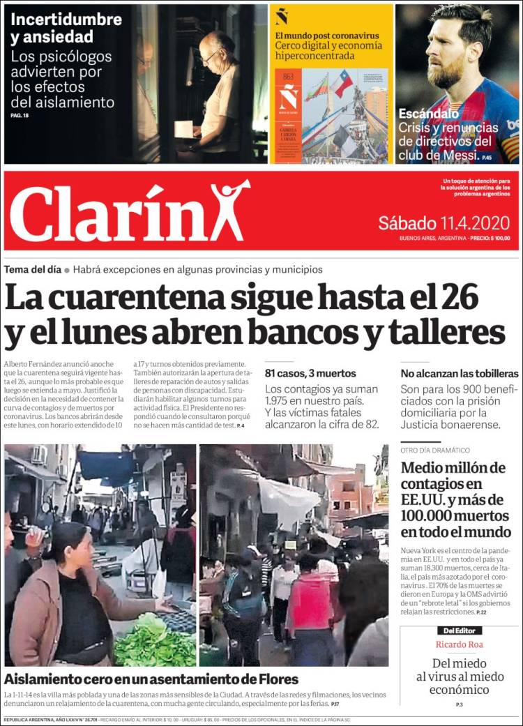 Une de Clarin 11.04.2020