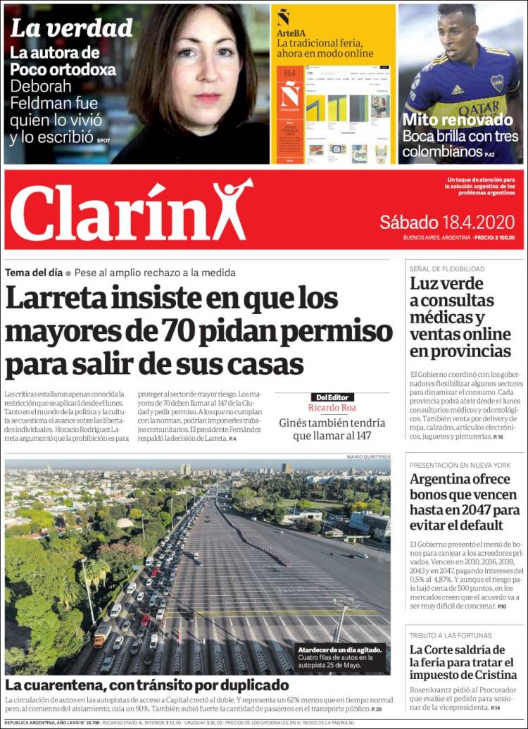 Une de Clarin 18.04.2020