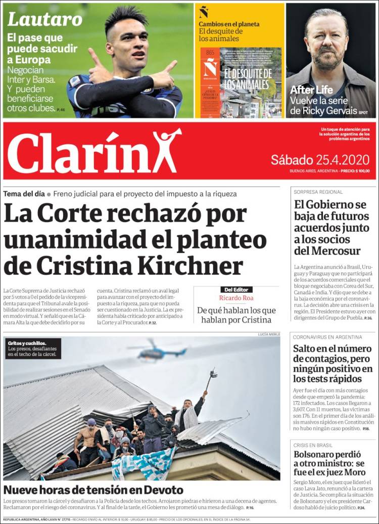 Une de Clarin 25.04.2020