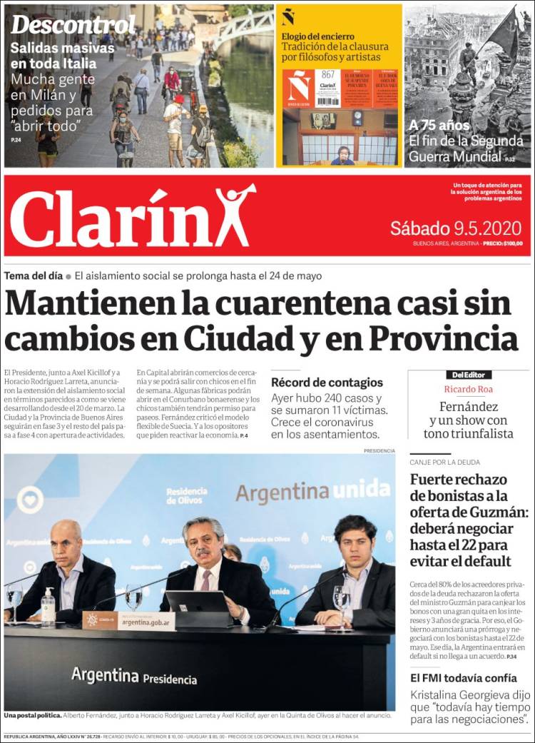 Une de Clarin 09.05.2020