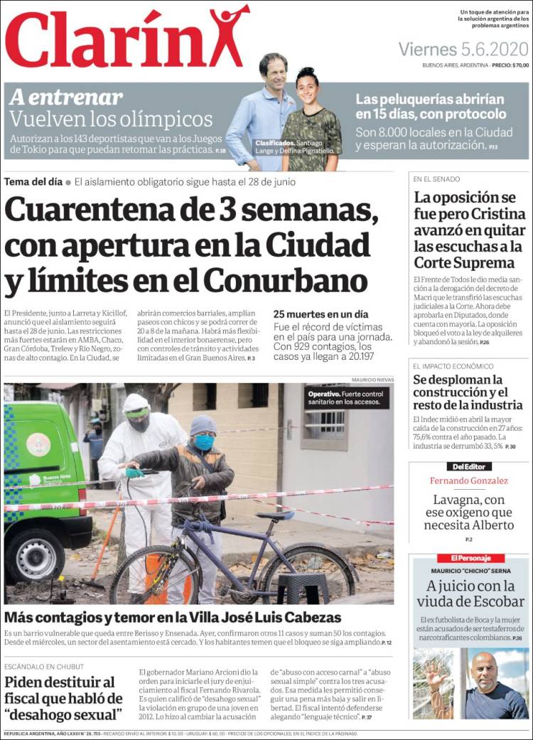Une de Clarin 05.06.2020