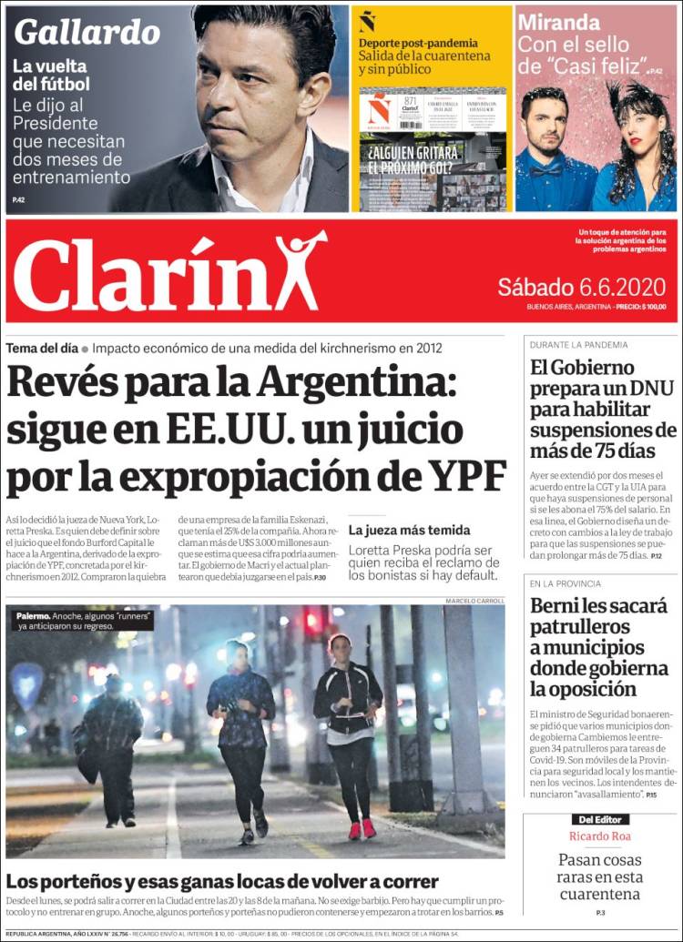 Une de Clarin 06.06.2020