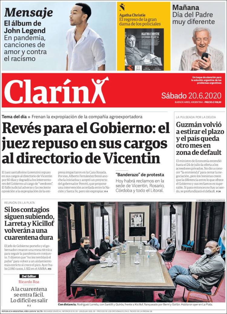 Une de Clarin 20.06.2020