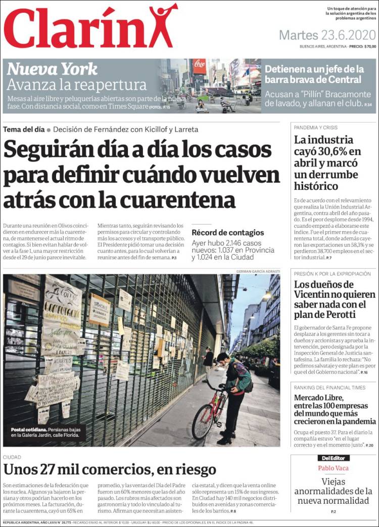 Une de Clarin 23.06.2020