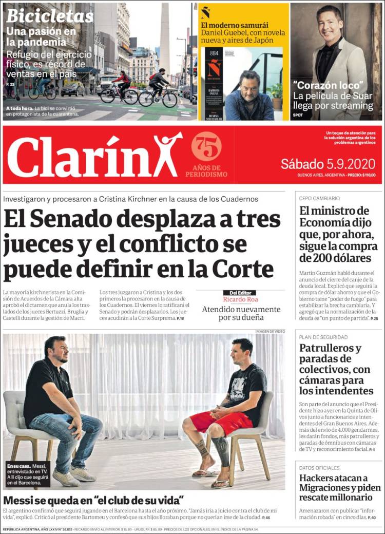 Une de Clarin 05.09.2020