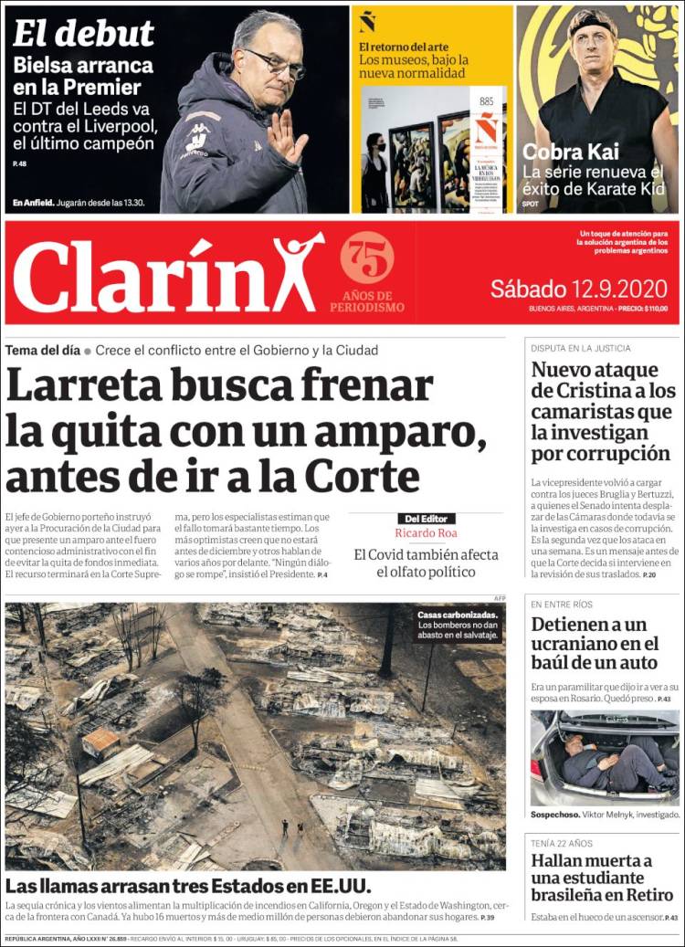 Une de Clarin 12.09.2020