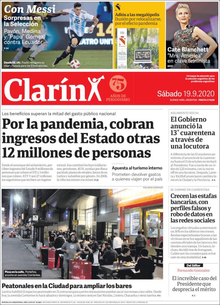 Une de Clarin 19.09.2020